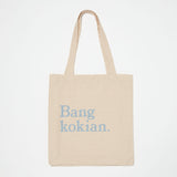 BANGKOKIAN. LINEN BAG - BEIGE/BLUE FONT