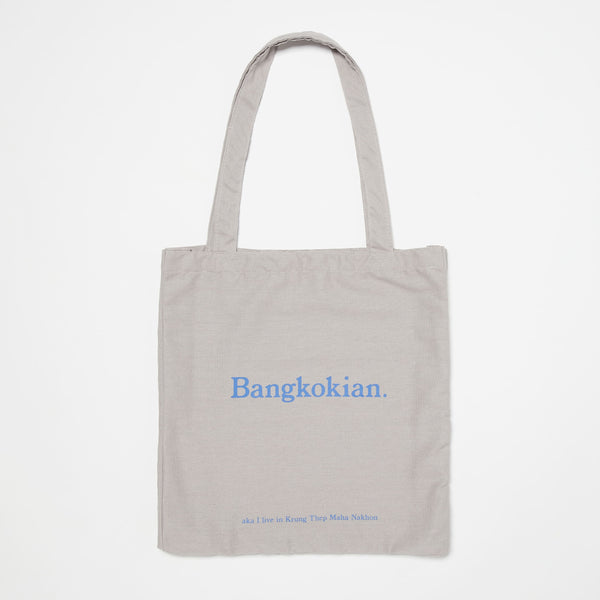 BANGKOKIAN. LINEN BAG - GREY/BLUE FONT