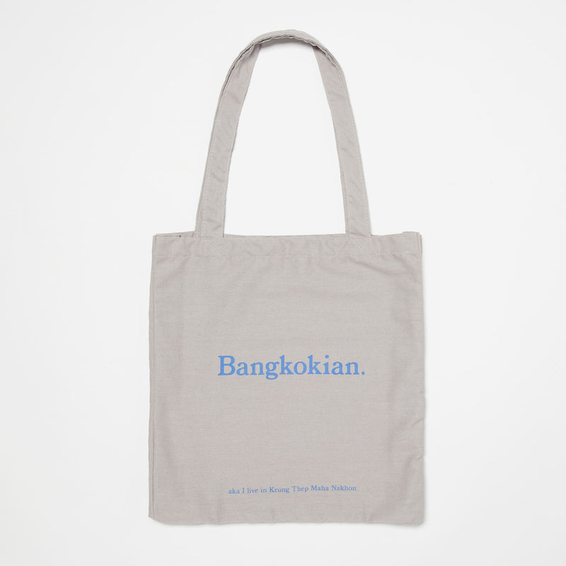 BANGKOKIAN. LINEN BAG - GREY/BLUE FONT