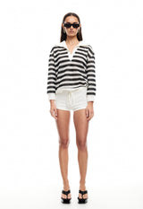 BANKS CROPPED JERSEY - IVORY STRIPE