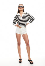 BANKS CROPPED JERSEY - IVORY STRIPE