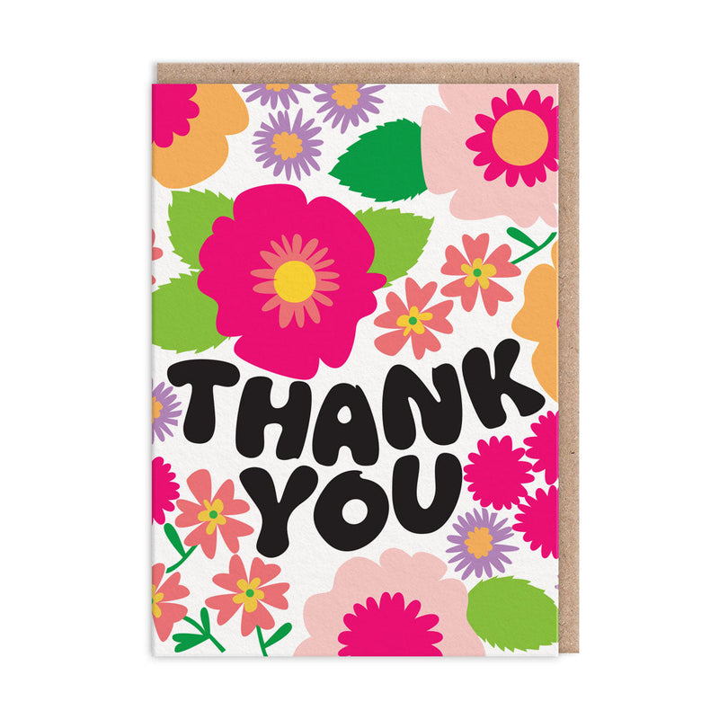 OOH DEER Thank You Bold Flowers Greeting Card