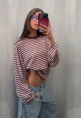 BLOOM LONG SLEEVE - CHOCOLATE BLUSH STRIPE