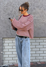 BLOOM LONG SLEEVE - WINE STRIPE