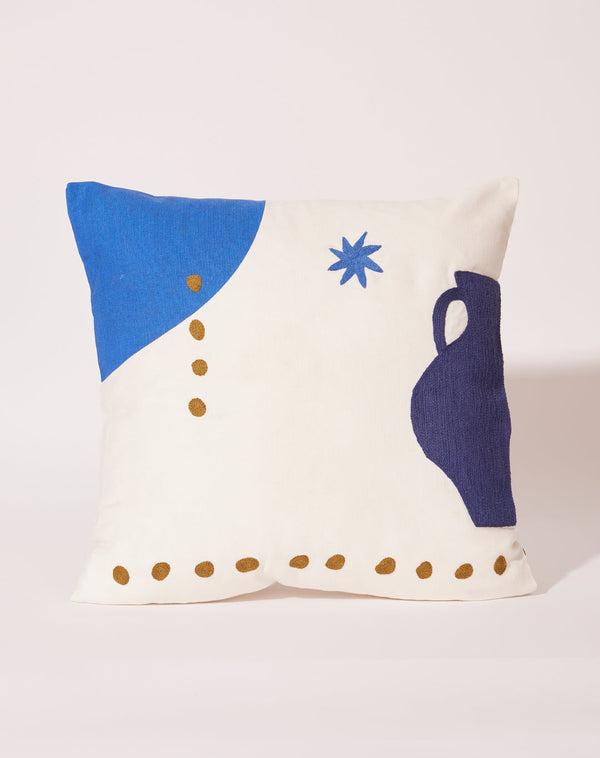 Blue Jar Embroidered Cushion