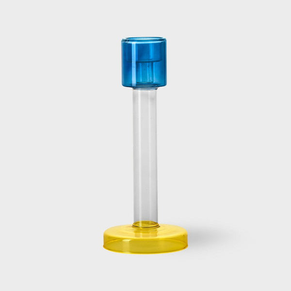 Bole candle holder L blue-yellow