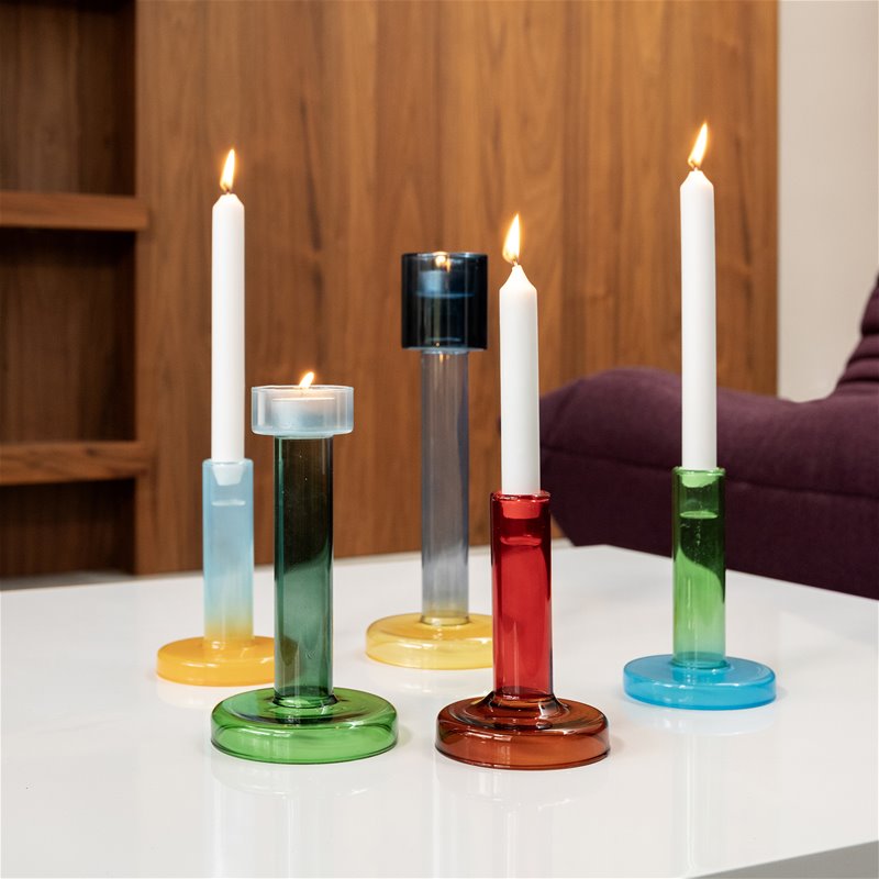 Bole candle holder S green-blue