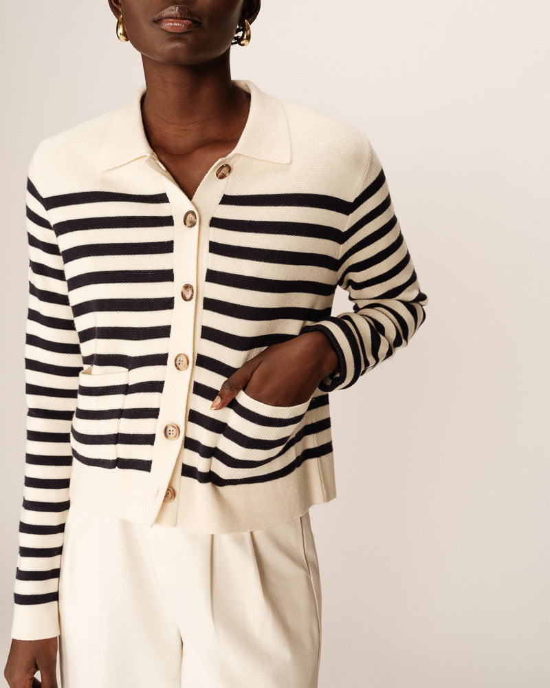 CARDIGAN RAYURES ECRU PAM
