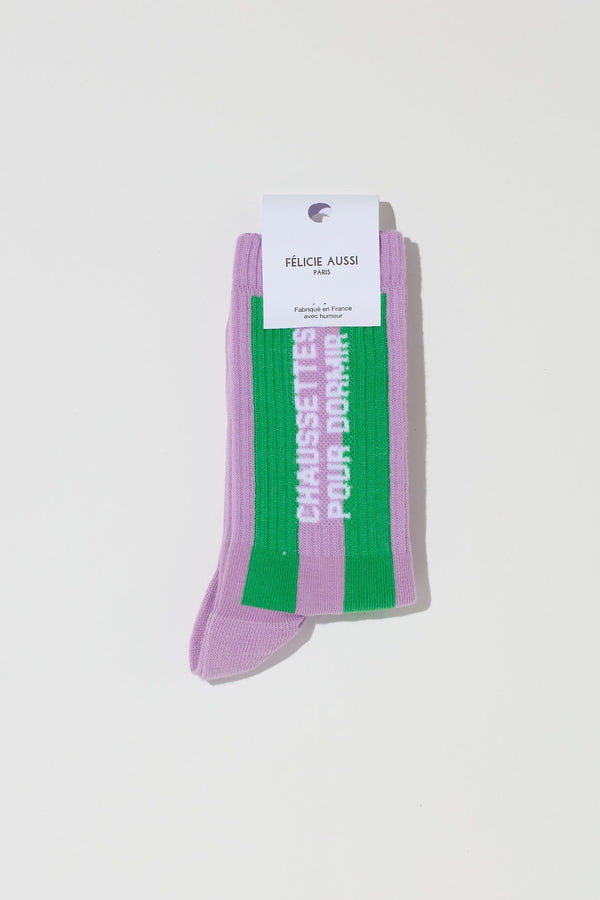 CHAUSSETTES POUR DORMIR SOCKS - LILAC/GREEN