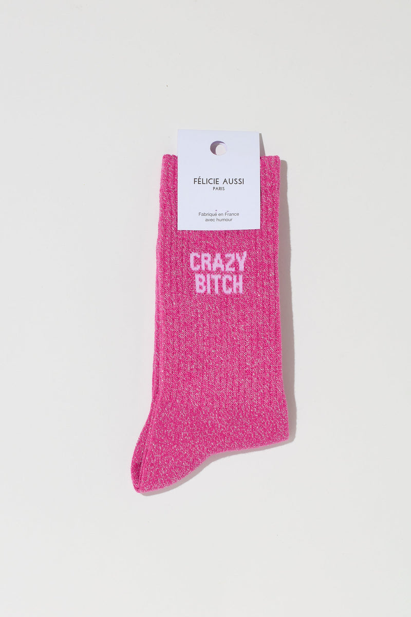 CRAZY B*TCH SOCKS - FUSHIA GLITTER