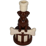 Candle Stick Dachshund Polyresin Brown 11.5x10.5x21.5cm
