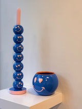 Candle Stick Smiley Polyresin Blue 9x9x36cm