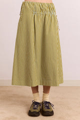 Caspia Volume Midi Skirt - Basil Stripe