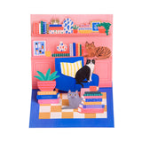 Cat Book Nook Pop Up Greeting Card