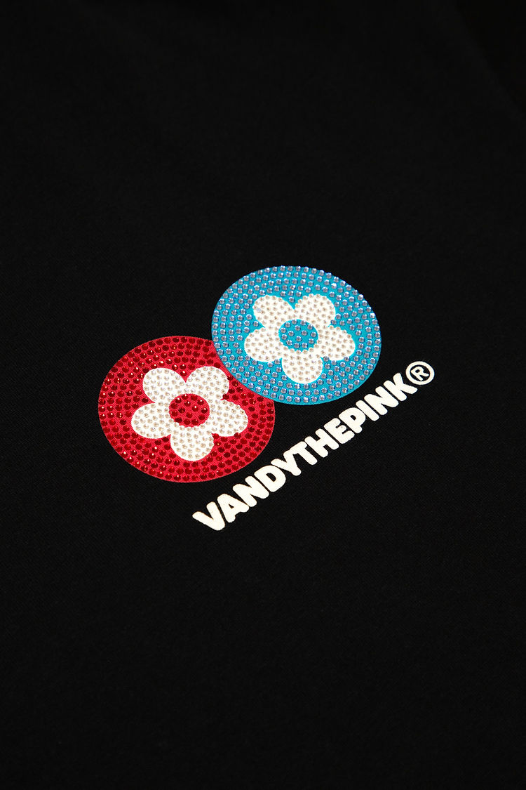 Classic Flower Rhinestone T-shirt - Black