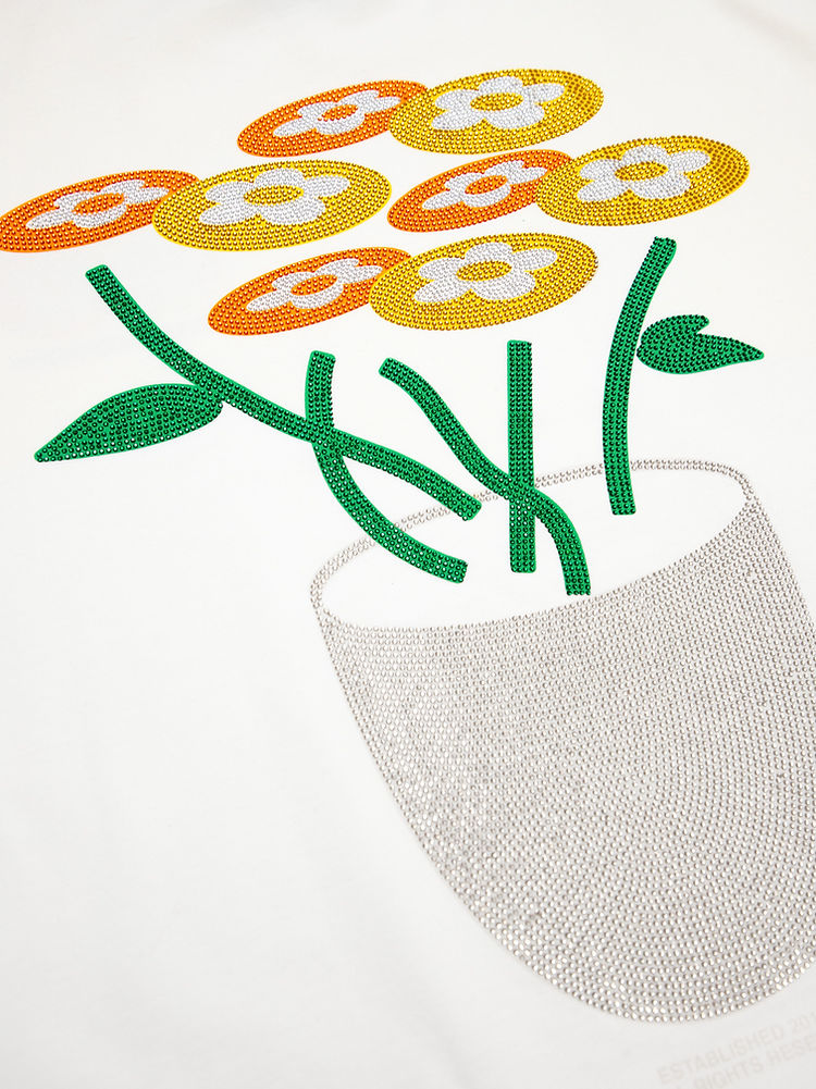 Classic Flower Rhinestone T-shirt - White