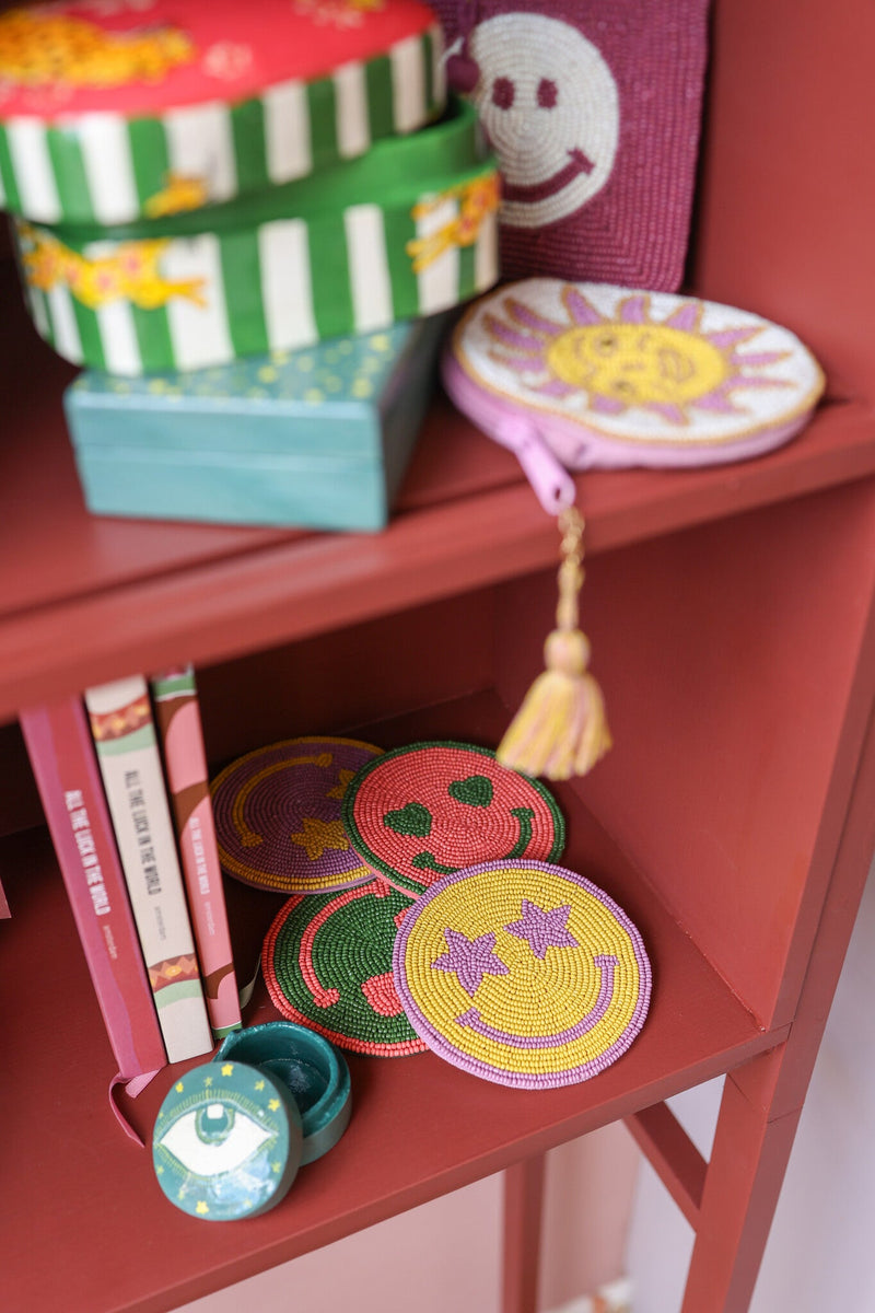 Coaster Green Smiley Pink Eyes 