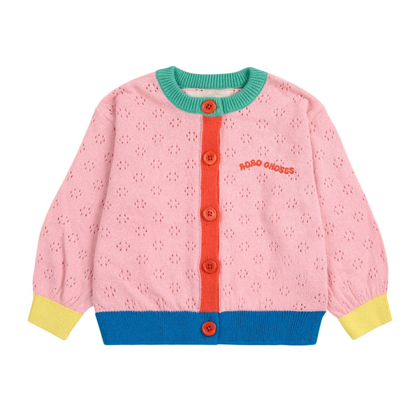 Color block open work cardigan