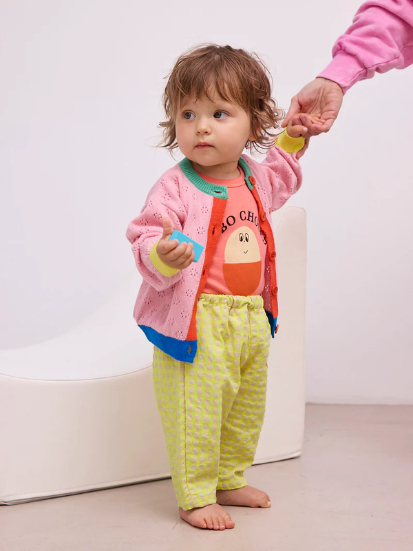 Color block open work cardigan