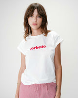 Cotton slogan embroidered T-shirt fuchsia Wylo