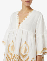 DRESS SHORT FEATHER BELL SLEEVE  - WHITE/GOLD