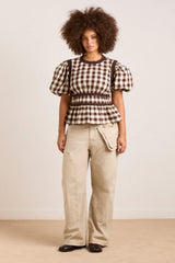 EVERLY RUFFLE BLOUSE - BUTTER GINGHAM