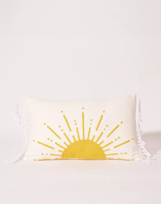 Embroidered cotton cushion with bangs - Sun