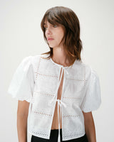 
Embroidered tie-front blouse with balloon sleeves white Wylette