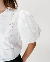 
Embroidered tie-front blouse with balloon sleeves white Wylette
