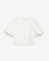 
Embroidered tie-front blouse with balloon sleeves white Wylette