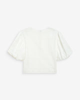 Embroidered tie-front blouse with balloon sleeves white Wylette