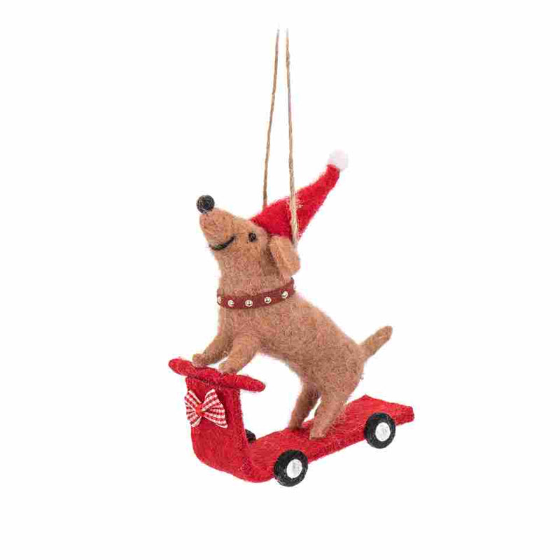 Sass and Belle Santa Sausage Dog on a Scooter Felt Decoration