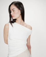 Fitted asymmetric draped top ivoire Vodia
