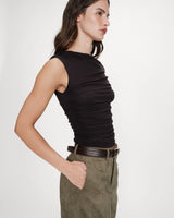 Fitted asymmetric draped top noir Vodia
