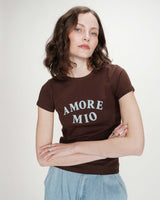 Fitted cotton T-shirt with velvet print chocolat Valerio