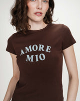 Fitted cotton T-shirt with velvet print chocolat Valerio