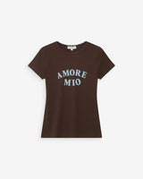 Fitted cotton T-shirt with velvet print chocolat Valerio