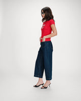 Fitted cotton T-shirt with velvet print rouge Valerio