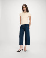 Fitted cotton T-shirt with velvet print vanille Valerio