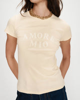Fitted cotton T-shirt with velvet print vanille Valerio