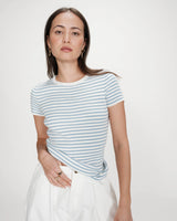 Fitted fine knit short-sleeve sweater bleuet Vendredi