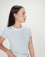 Fitted fine knit short-sleeve sweater bleuet Vendredi