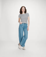 Fitted fine knit short-sleeve sweater marine Vendredi