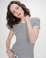 Fitted fine knit short-sleeve sweater marine Vendredi