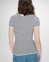 Fitted fine knit short-sleeve sweater marine Vendredi
