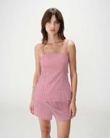 Fitted gingham cotton square-neck top rouge Wynel