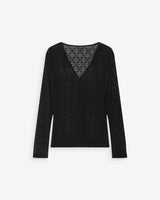 Fitted lace buttoned V-neck top noir Venezia