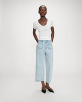 Fitted short-sleeve V-neck sweater ivoire Velyor