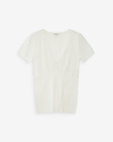 Fitted short-sleeve V-neck sweater ivoire Velyor