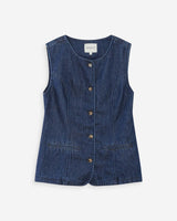 Fitted sleeveless denim jacket with buttons mediumblue Vallon